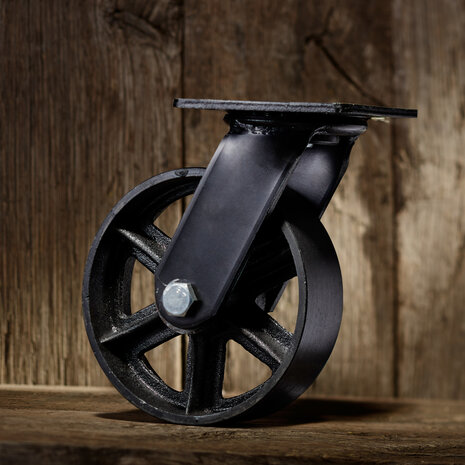 Ochtend gymnastiek koppeling Eervol Industrieel bokwiel | Zwart in retro wiel, 100 mm