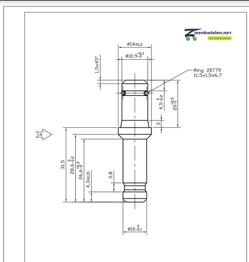 stift voor wiel 10mm