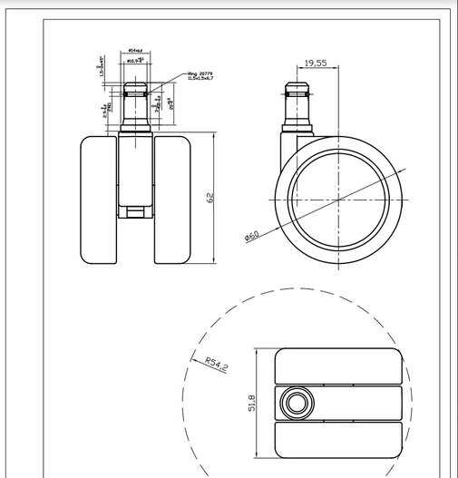 zwenkwiel 60mm tekening