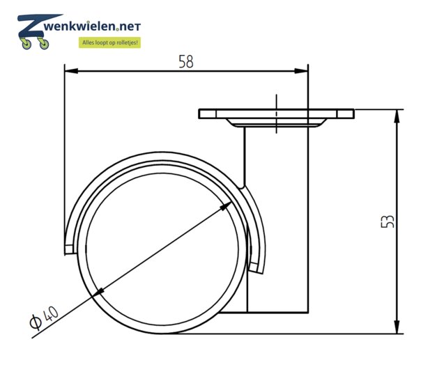 Meubelwiel dubbelrol 40 mm afdekkap