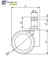 Meubelwiel stift 11 mm