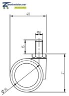 Meubelwiel 36 mm tekening